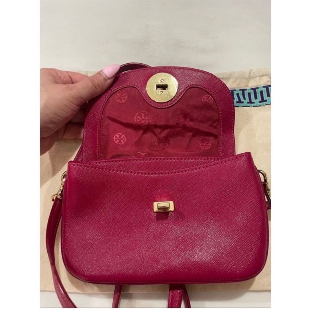 Tory Burch Robinson Mini Saffiano Leather Crossbody Wallet Bag Raspberry Pink - Picture 5 of 10